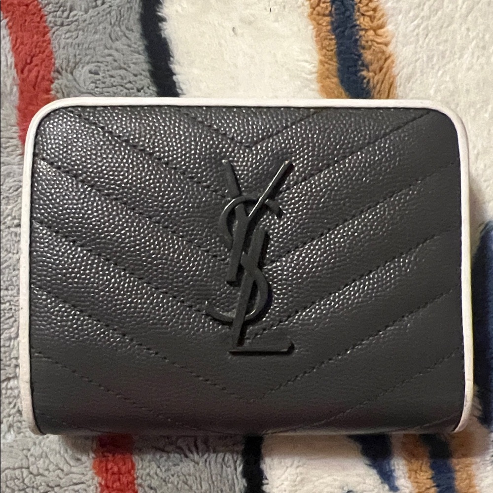 Saint Laurent Cassandre Matelassé compact zip-around wallet in gray